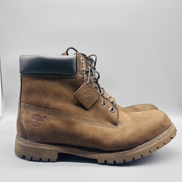 Timberland Boots Mens 15 Brown 6-Inch Leather Nubuck Padded Collar Lug Sole - Picture 1 of 11